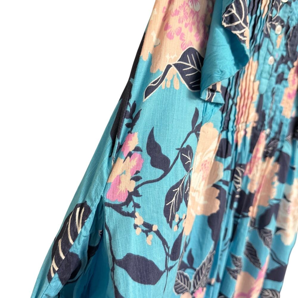 Anthropologie Maeve The Cassandra Maxi Dress Botanical Motif Blue Pink Large - Picture 4 of 9
